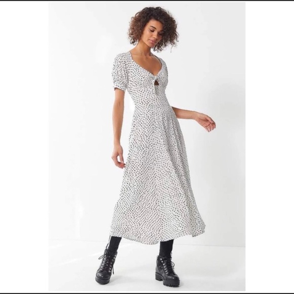 Urban Outfitters White Polka Dot Midi Dress
